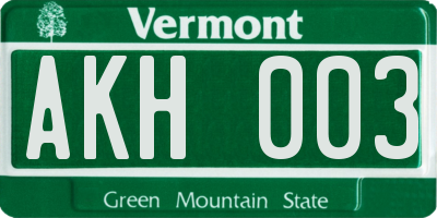 VT license plate AKH003