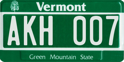 VT license plate AKH007