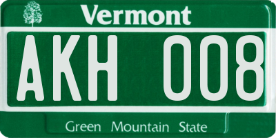 VT license plate AKH008