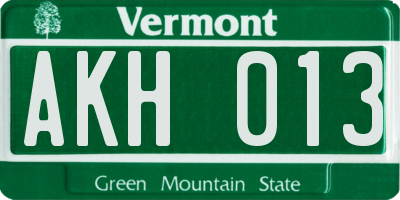 VT license plate AKH013
