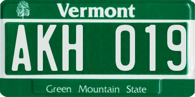VT license plate AKH019