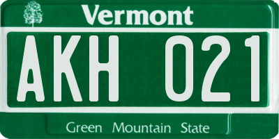 VT license plate AKH021