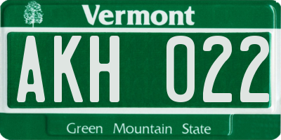 VT license plate AKH022