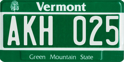 VT license plate AKH025