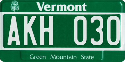 VT license plate AKH030