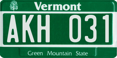VT license plate AKH031