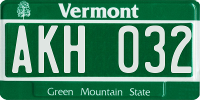 VT license plate AKH032