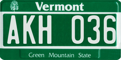 VT license plate AKH036