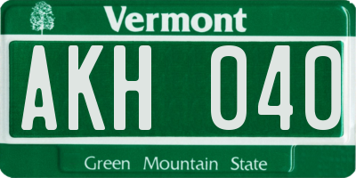 VT license plate AKH040