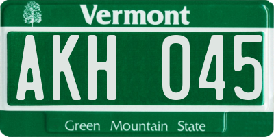 VT license plate AKH045