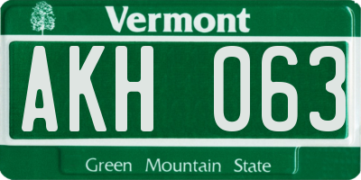 VT license plate AKH063
