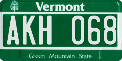 VT license plate AKH068