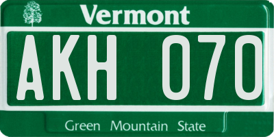 VT license plate AKH070
