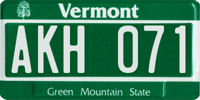 VT license plate AKH071