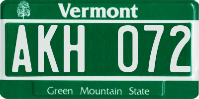 VT license plate AKH072