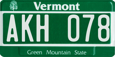 VT license plate AKH078