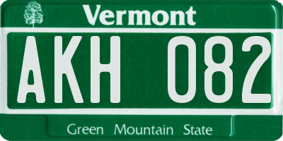 VT license plate AKH082