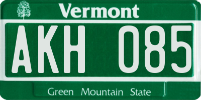 VT license plate AKH085
