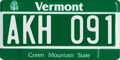 VT license plate AKH091