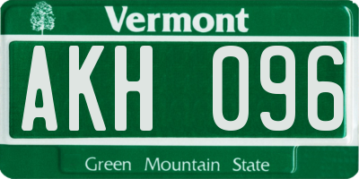 VT license plate AKH096