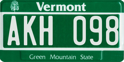 VT license plate AKH098