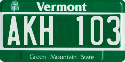 VT license plate AKH103