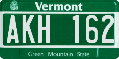 VT license plate AKH162