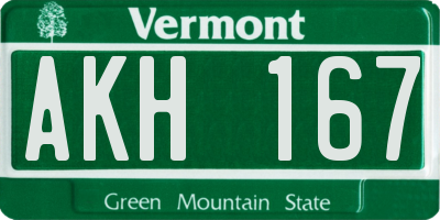 VT license plate AKH167