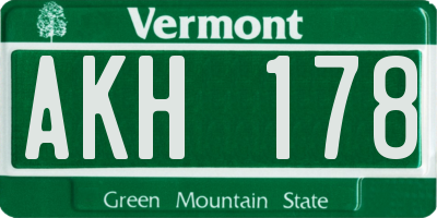 VT license plate AKH178