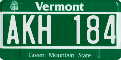 VT license plate AKH184