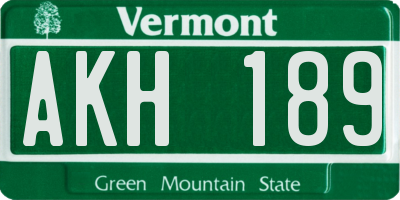 VT license plate AKH189