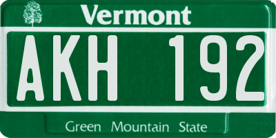 VT license plate AKH192