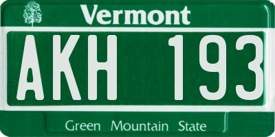 VT license plate AKH193