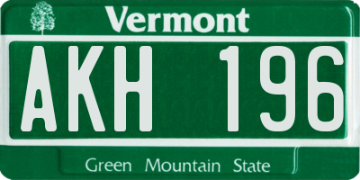 VT license plate AKH196