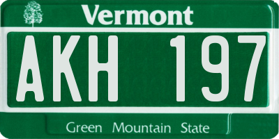 VT license plate AKH197
