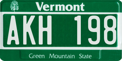 VT license plate AKH198