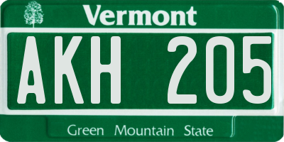 VT license plate AKH205