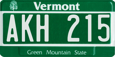VT license plate AKH215