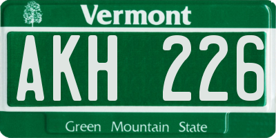 VT license plate AKH226