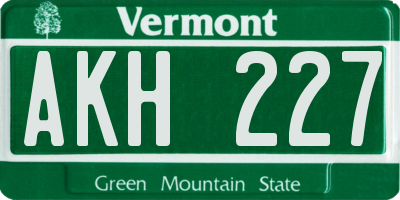 VT license plate AKH227