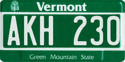 VT license plate AKH230