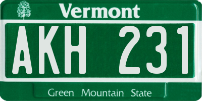 VT license plate AKH231