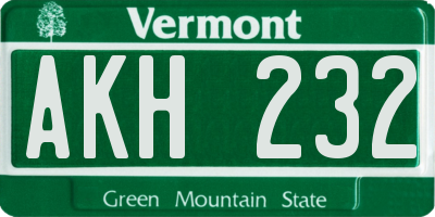 VT license plate AKH232