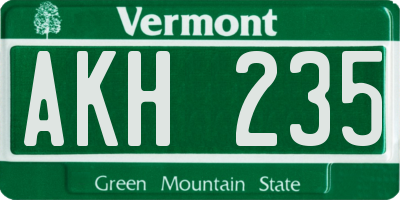 VT license plate AKH235