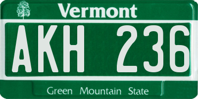 VT license plate AKH236