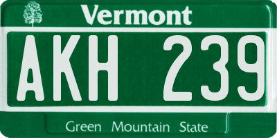 VT license plate AKH239