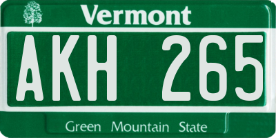 VT license plate AKH265
