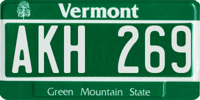 VT license plate AKH269