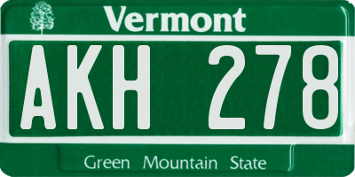 VT license plate AKH278