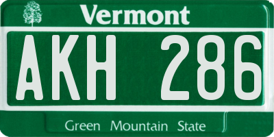 VT license plate AKH286